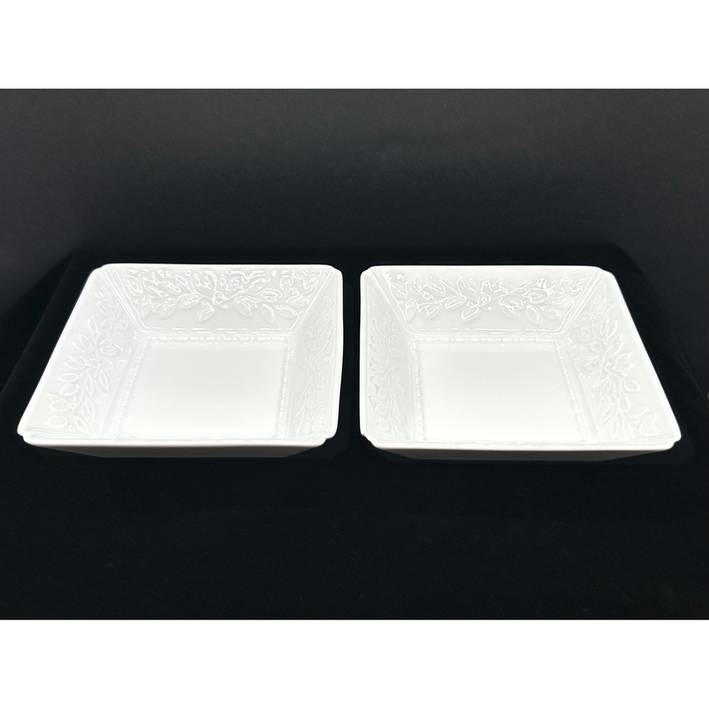 Bernardaud Limoges France Louvre White Porcelain Square Bowls Set of 2 4.75in